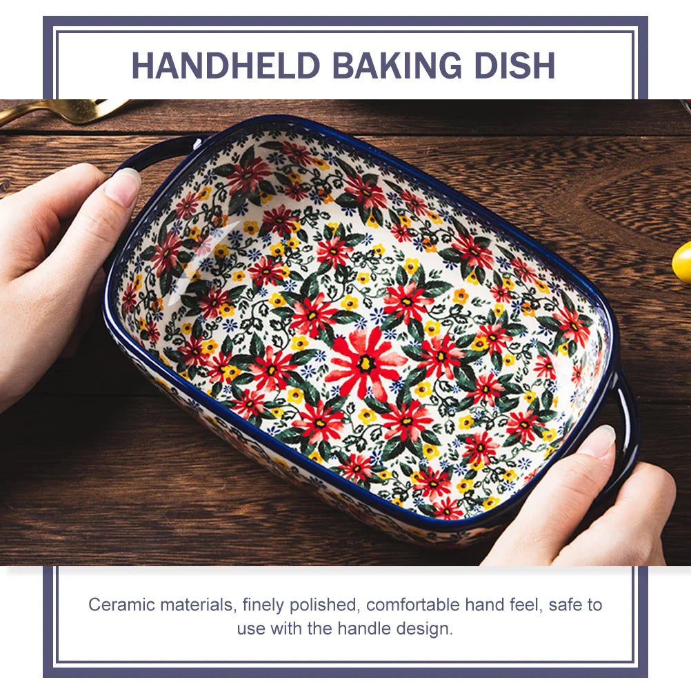Rectangular Ceramic Soup Bowl Multi Purpose Baking Dish Household Bakeware Food Tray Serving Plate Kitchen Accessory Storage Pan