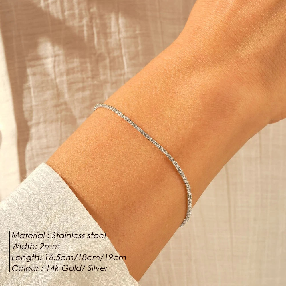 eManco Silver Color Stainless Steel Box Chain Bracelet Charm for Women Jewelry Gifts Minimalist Men's Bracelet Support Wholesale