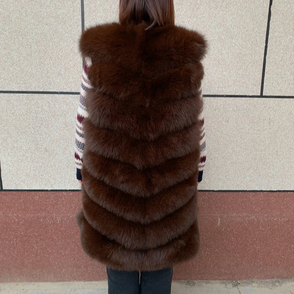 women's jacket 2025 fur jacket 90cm diagonal slim natural fox fur vest mid-length fox fur vest real fur jacket natural fur good