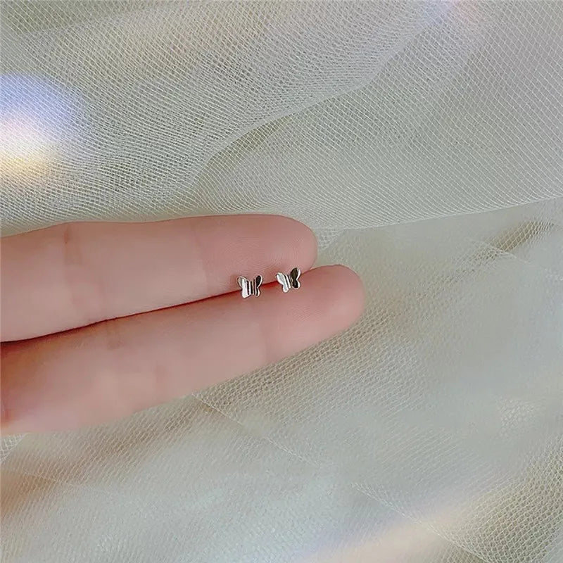 Tiny Minimalist Korean Mini Small Heart Stars Stud Earrings For Women Butterfly Heart Star Piercing Ear Studs