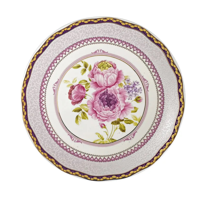 Creative Vintage Ceramic Plate Family Western Dish Steak Dish Dessert Plate Shallow Flower Tableware Salad Fruit 8 Inch