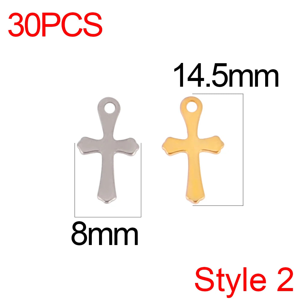 30pcs/Lot Stainless Steel Charm Cross Charms for Jewelry Making Supplies Crosses Pendants Connector DIY Accessories Bracelet