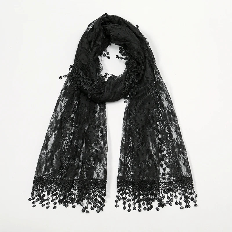 Solid Embroidered Lace Printed Scarf Muslim Hijiabs Fringed 5cm New Style Prayer Shawl 2024 188*55cm