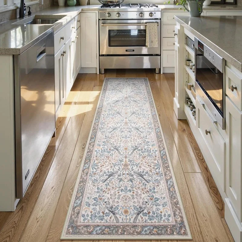 Floral Hallway Runner Rug Soft Flower Botanical Indoor Carpet Bedroom Non-Slip Floor Mat Machine Washable Rugs for Living Room