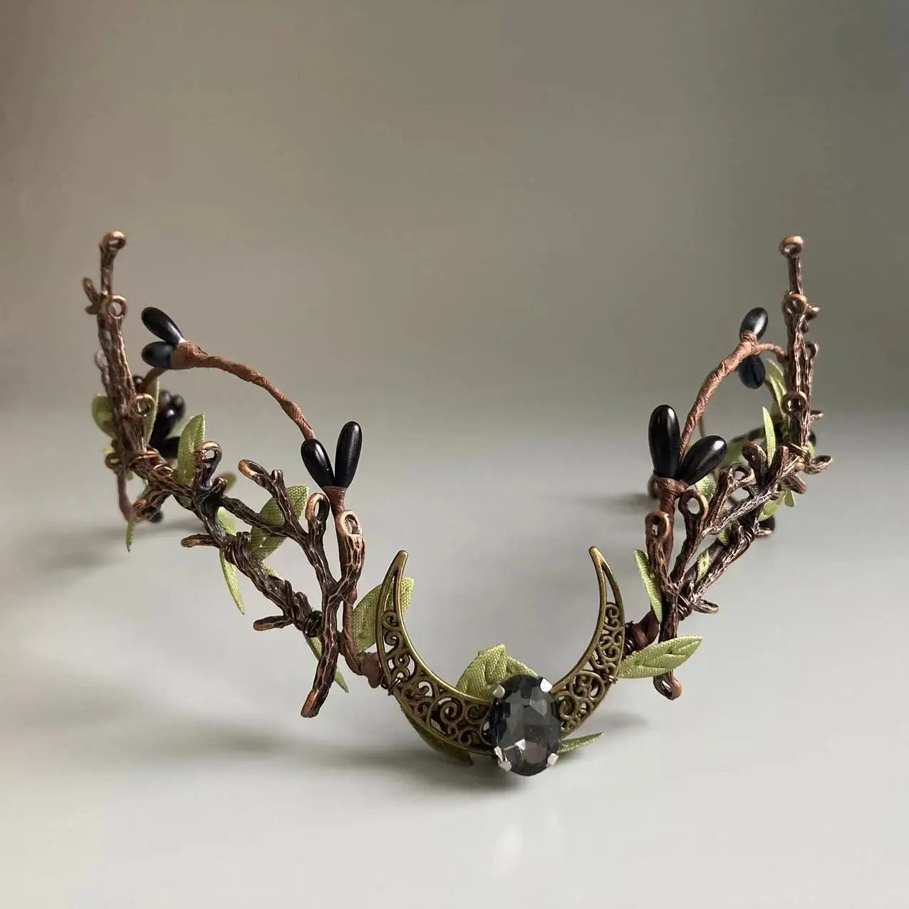 Woodland Vintage Black Elven crown Gothic Wedding Fairy Crown elf Tiara Gothic Headdress Headband goblincore crown elf crown