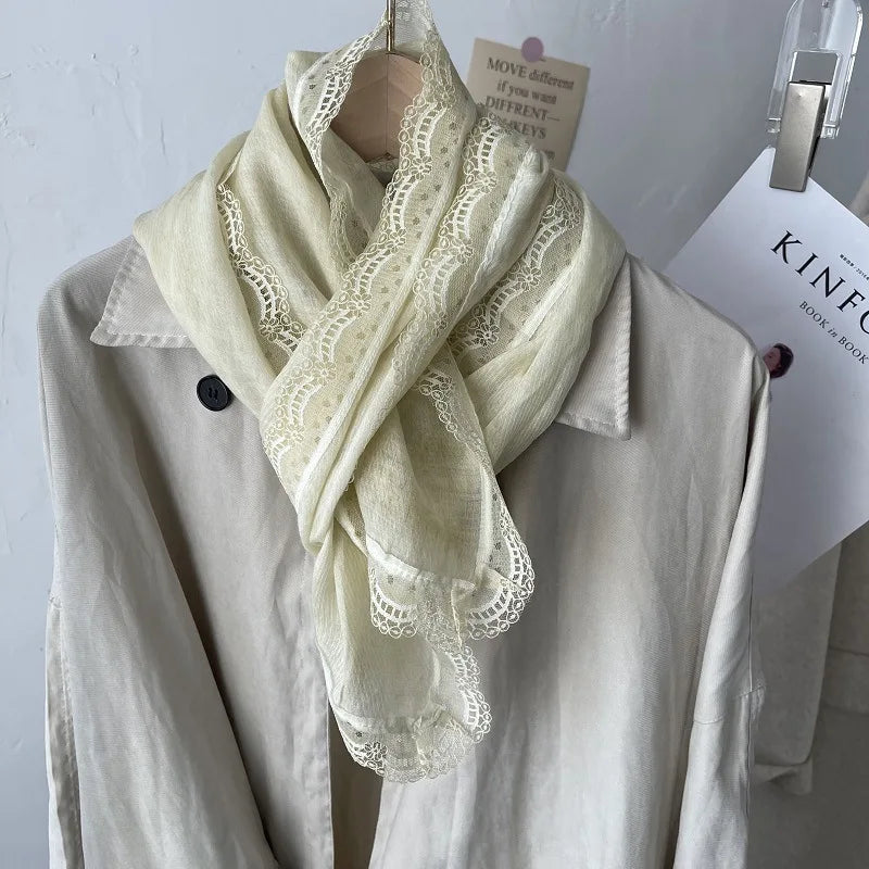 Flaxen Lace Cotton Linen Scarf Women's Winter Shawl Dual-purpose Spring Autumn Foreign Style Fashion Silk Solid Color Yarn