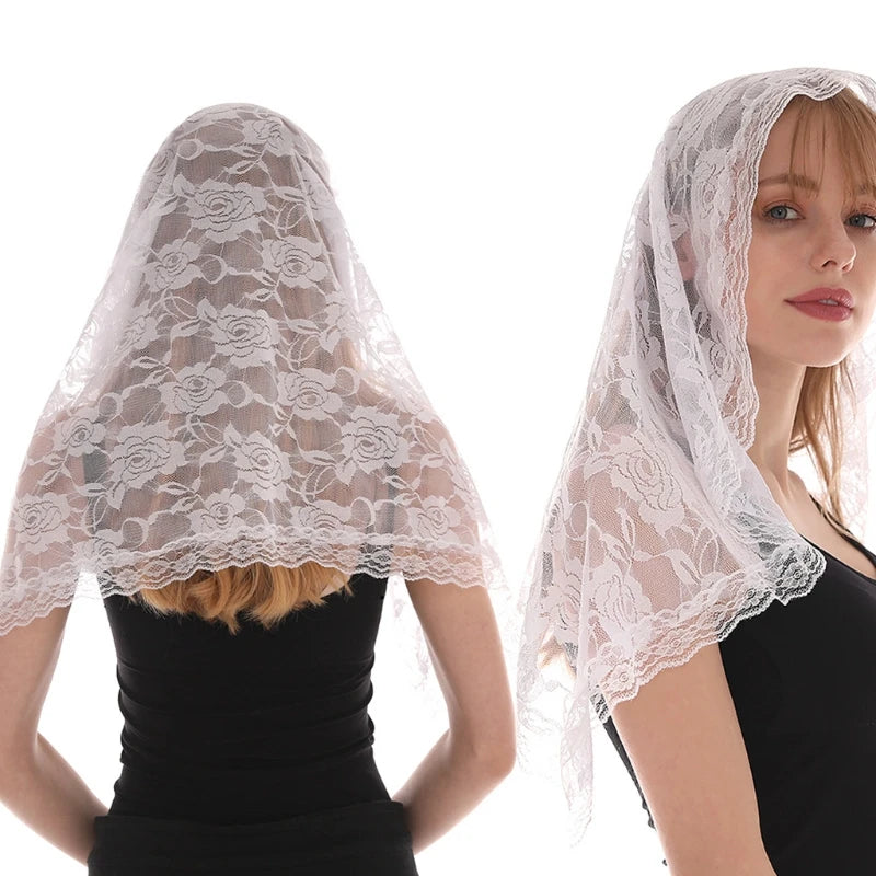 Lace Shawl Mantilla Catholic Veil Lightweight Tassel Scarf Floral Embroidery