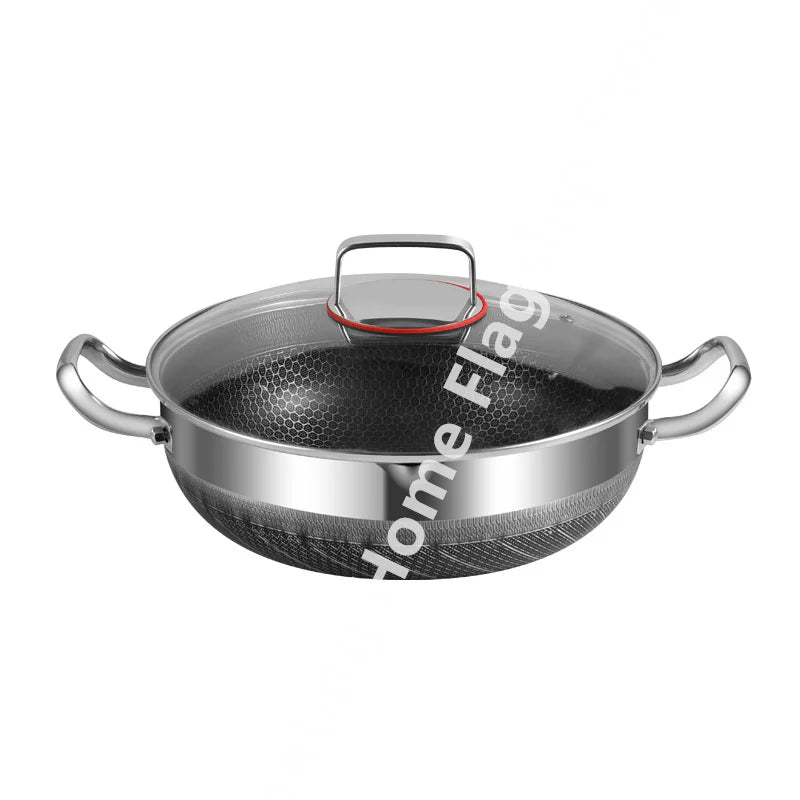 30cm Stainless Steel Wok Soup Pot Non-Stick Egg Frying Pan Honeycomb Induction Cooker Gas Stove General Durable Kitchen Cookware
