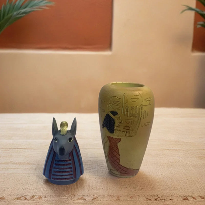 Ancient Egyptian Pharaoh sculpture Resin pottery jar Colorful Duamutov Family living room table bookshelf decoration