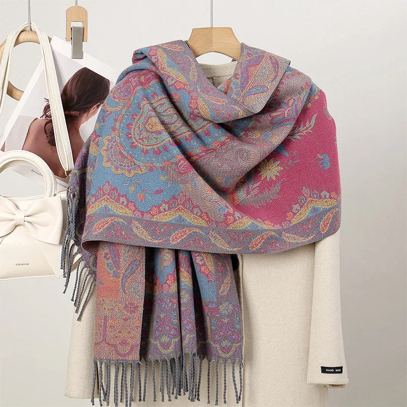 New Shawl Warm Winter Scarf Hijab Women Print Paisley Cashmere Pashmina Thick Wrap Head Neck Foulard Luxury 2024 Blanket Echarpe