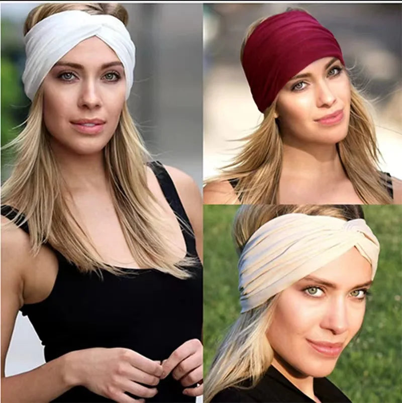 Wide Elastic Headband Hairband Pilates Yoga fitness Running Cycling Sweatband Turban Makeup Hair Hoop Makeup Headwrap for Women