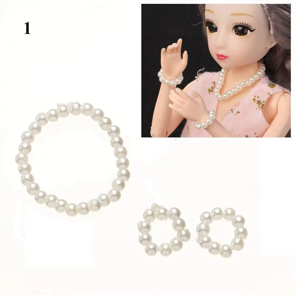 Handmade Exquisite Pearl Necklace Earrings Set Doll Jewelry For Doll DIY Toy Dolls Accessories