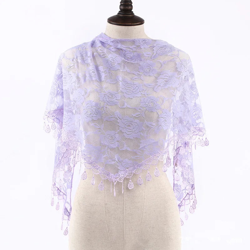 Fashion Church Shawl Lace Veil Scarf Bandana Church Prayer Wedding Mantilla Chapel White Embroidered Hijab Women Scarves