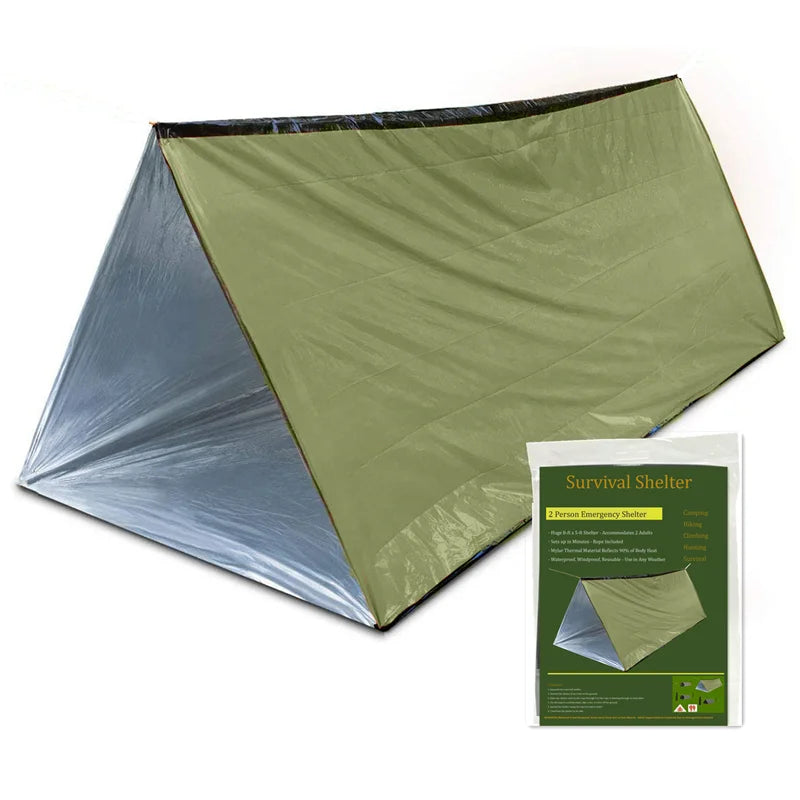 2-Person Outdoor Camping Tent Waterproof Lifesaving Tent Emergency Escape Camping Survival Tent Kit Outdoor Camping Mat