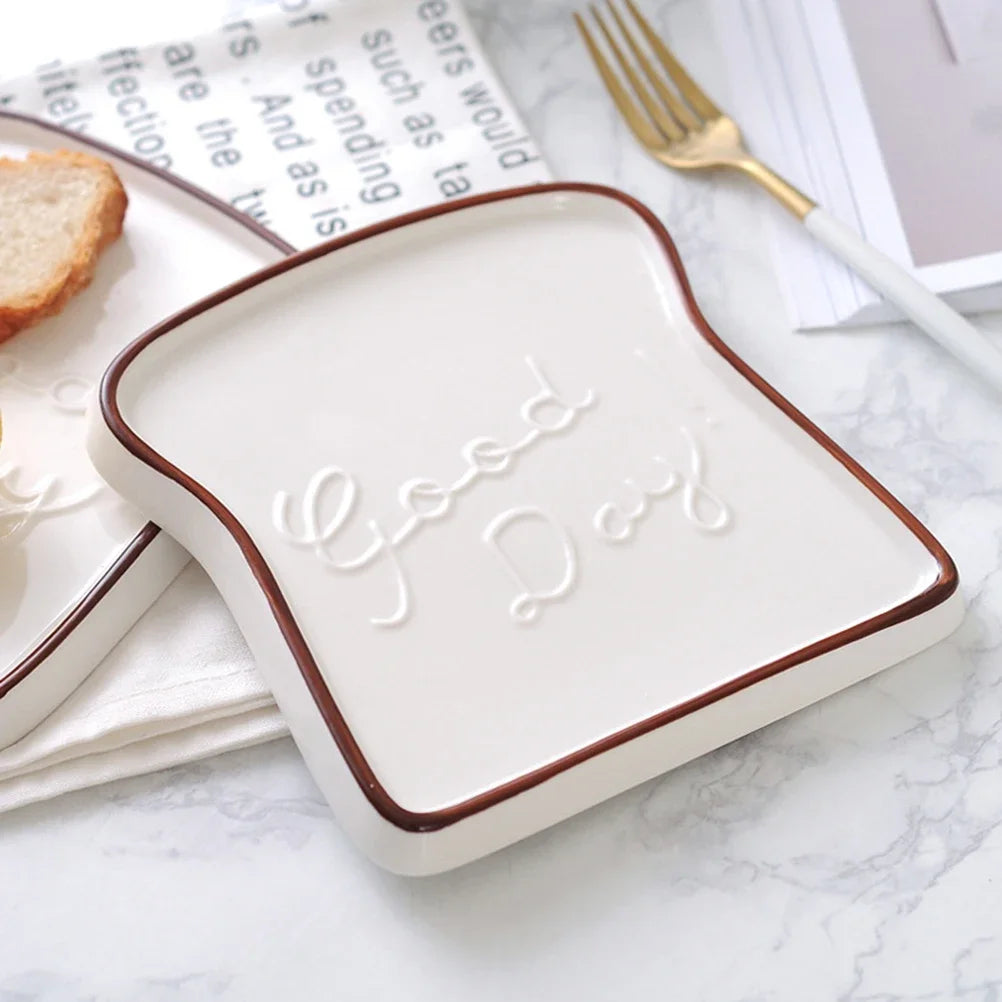 Nordic Ceramic Dessert Bread Plates Toast Shape Breakfast Dinner Cute Plates Western Salad Fruit Snack Tray Decorative Tableware