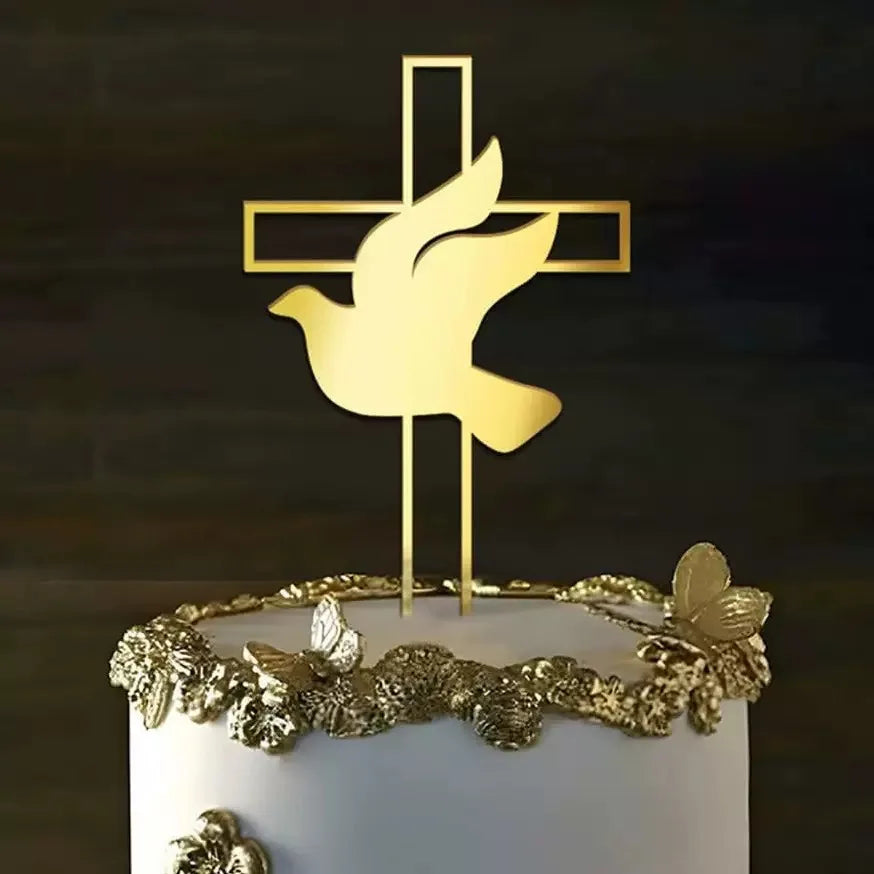New Baptist Cake Topper Boys and Girls Pigeons IHS Eucharist Golden Cake Topper for Birthday Party Acrylic cake decoration