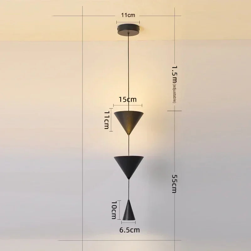 Minimalist Cone Led Pendant Lights for Bedroom Bedside Hotel Hanging Lamp Modern Ceiling Chandeliers Black White Droplight
