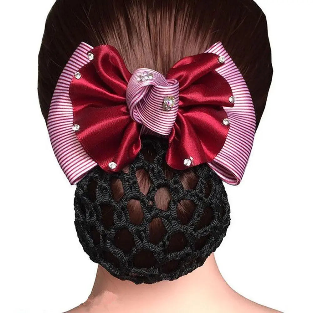 New Floral Lace Satin Bow Hair Net Barrette Bank Staff Flight Attendant Nurses Satin Hair Clip Net Snood Women Hair Accessories