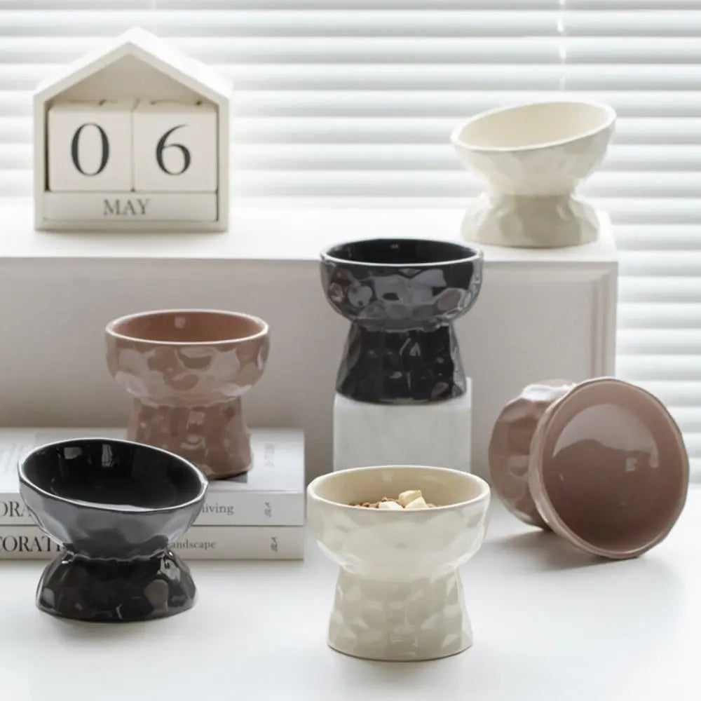 Ceramic Cat Bowl Creative Slanted/Flat Mouth Dog Food Feeding Basin Non-slip Multi-use Pet High Foot Bowl Water Container