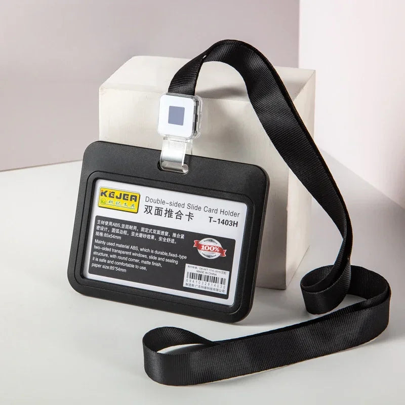 Cards Slots Double-sided Staff Work Card Cover Pass Access Card Holder Name Badge Holder ID Tag Bus Card Sleeve with Lanyard