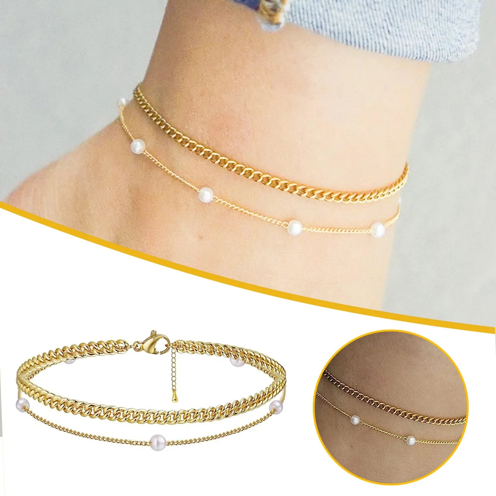 Fashionable Minimalist Foot Accessories For Women Unique Double Layer Handmade Pearl Chain Anklet Simple Elegant Anklets