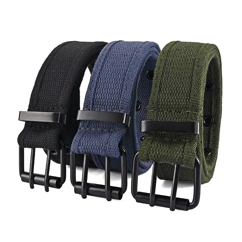 2023New Men's Double Row Needle Buckle Woven Belt Women's Belt Leisure Sports Outdoor Work Belt with Cargo Pants Jeans Belt