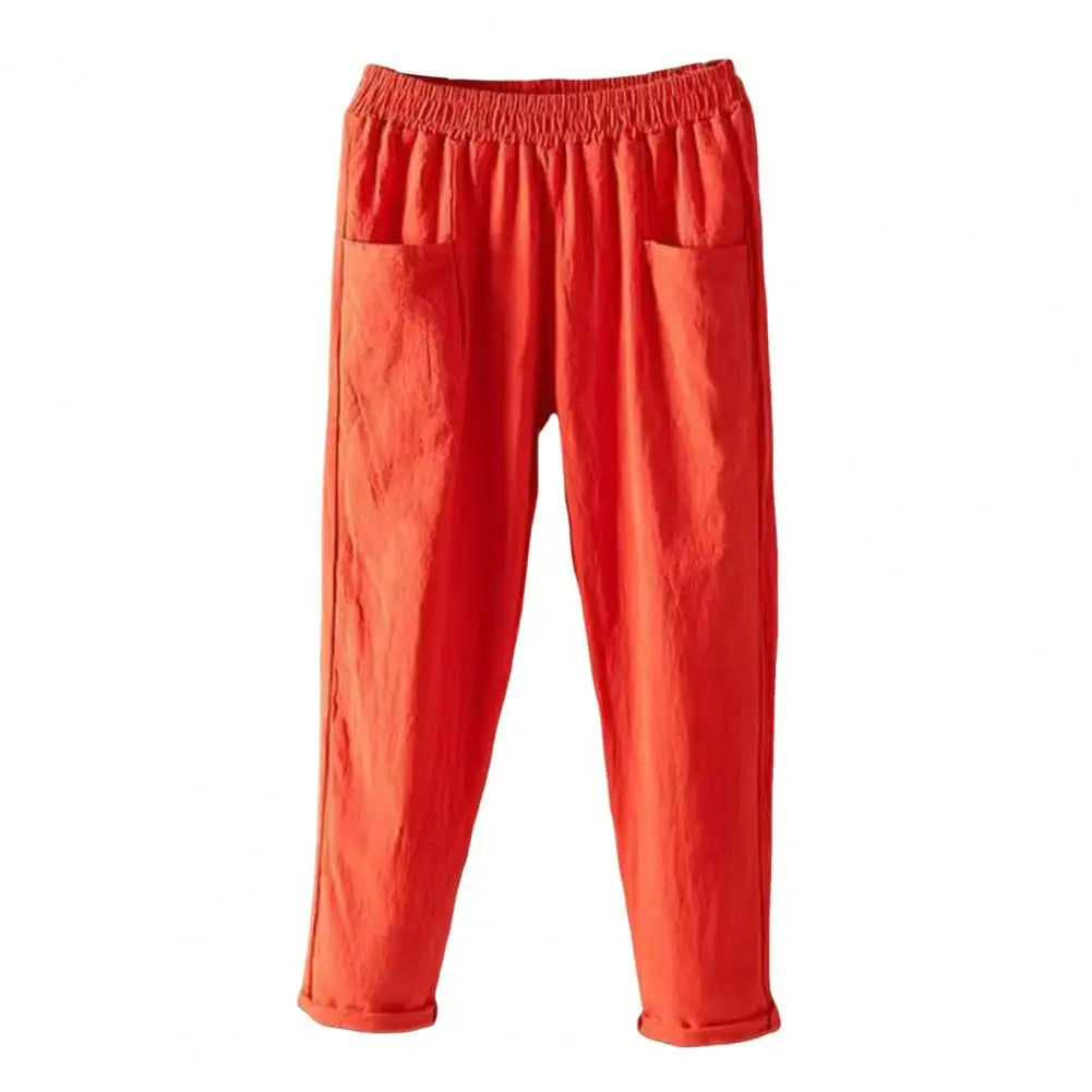 Cotton Linen Women Harem Pants Women Summer Casual Loose Harem Elastic Waist Cotton Linen Pants Ninth Trousers Wide-leg pants