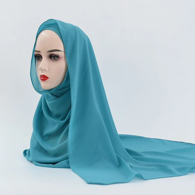 Fashion Pearl Chiffon Hijab Shawls Of Muslim Women Solid Color Head Wraps Scarf For Ladies