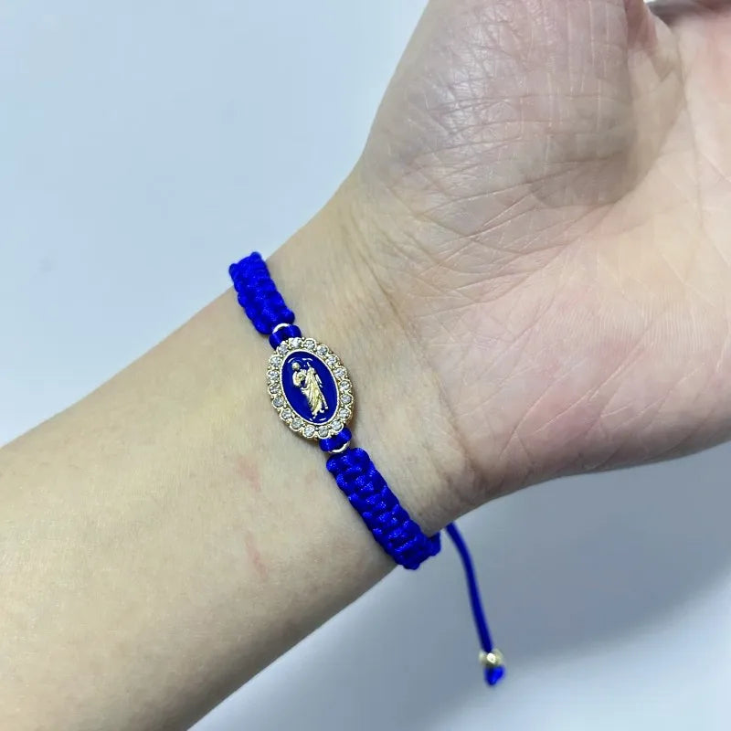 Mexican Religious San Judas Tadeo Jewelry Our Father Of Saint Jude Charm Handmade Rope Chain String Braided Bracelet for Women
