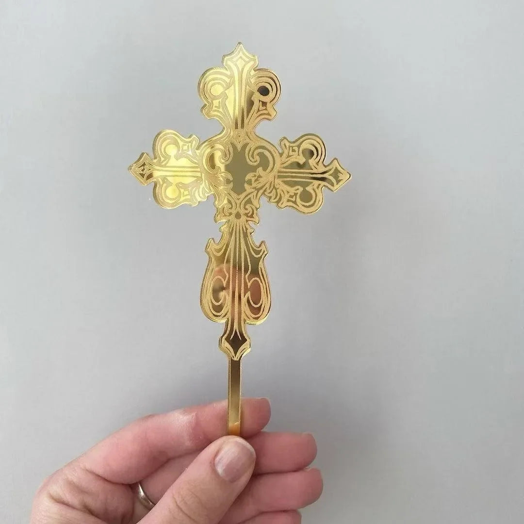 Cross Christ Jesus Birthday Cake Topper Gold Acrylic Dove Cross for Eucharist Baby Baptism Party Cake Toppers Dessert Decoration