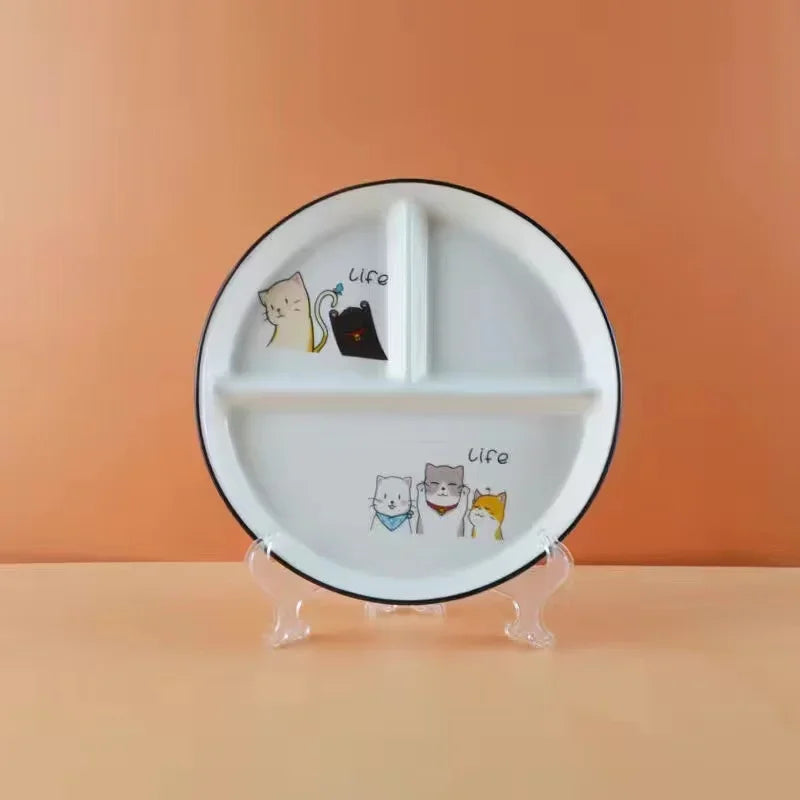 Ceramic Plate Cartoon Fat-reducing Sub-plate, Sub-plate, Household Dish Plate, Three-plate Breakfast Plate, Tableware Gift Set