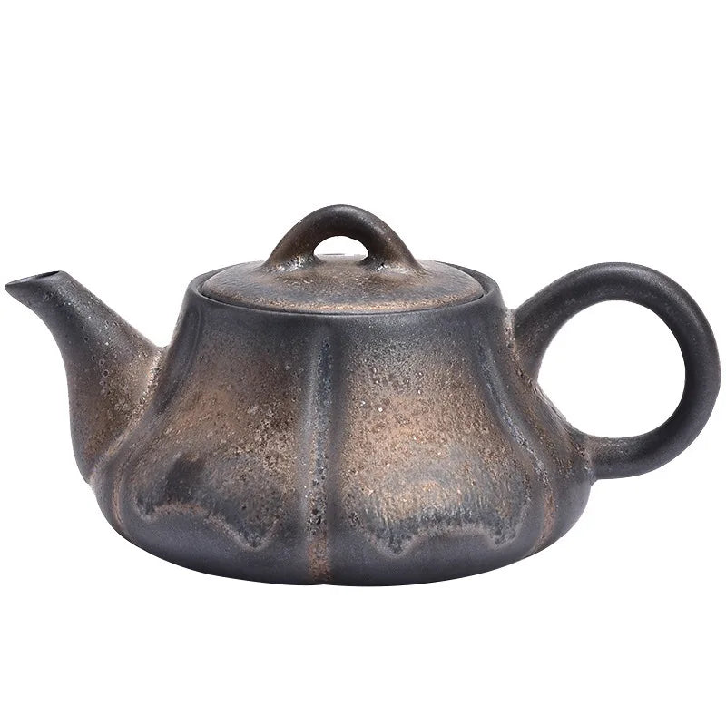 Japanese Style Coarse Pottery Teapot Single Pot Kiln Gilded Rust Glazed Ceramic Drinkware