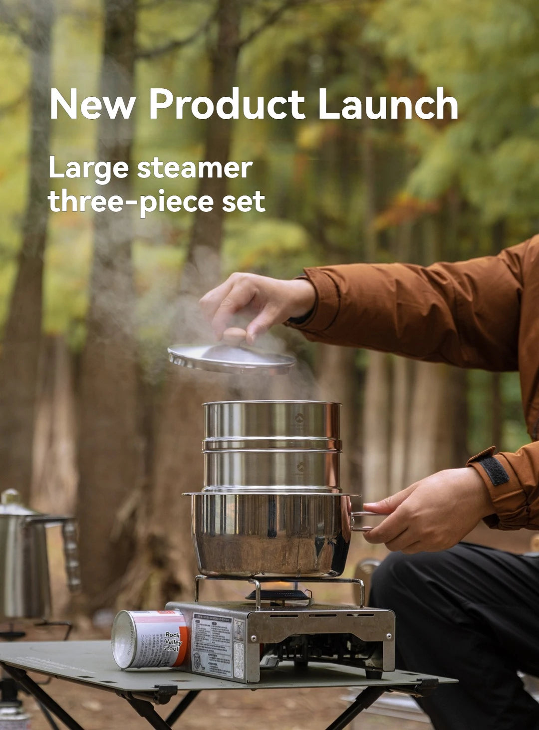 Campingmoon S363-2S Outdoor Cookware Set Stackable Camping Light Weight Causal Stainless Steel Food Steamer for Camping