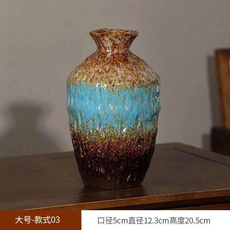 European Style Retro Style Ceramic Vase Living Room Advanced Sense Coarse Clay Pot Simple Dried Flower Arrangement Decoration
