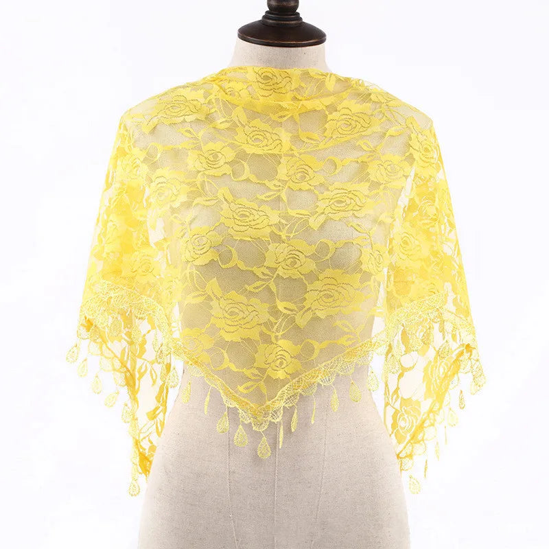 Fashion Church Shawl Lace Veil Scarf Bandana Church Prayer Wedding Mantilla Chapel White Embroidered Hijab Women Scarves