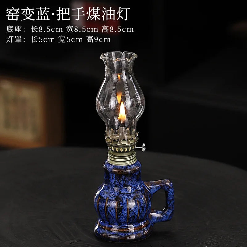 Vintage ceramic oil lamp, old desktop nostalgic butter lamp, home lighting atmosphere decoration ornaments, photography props