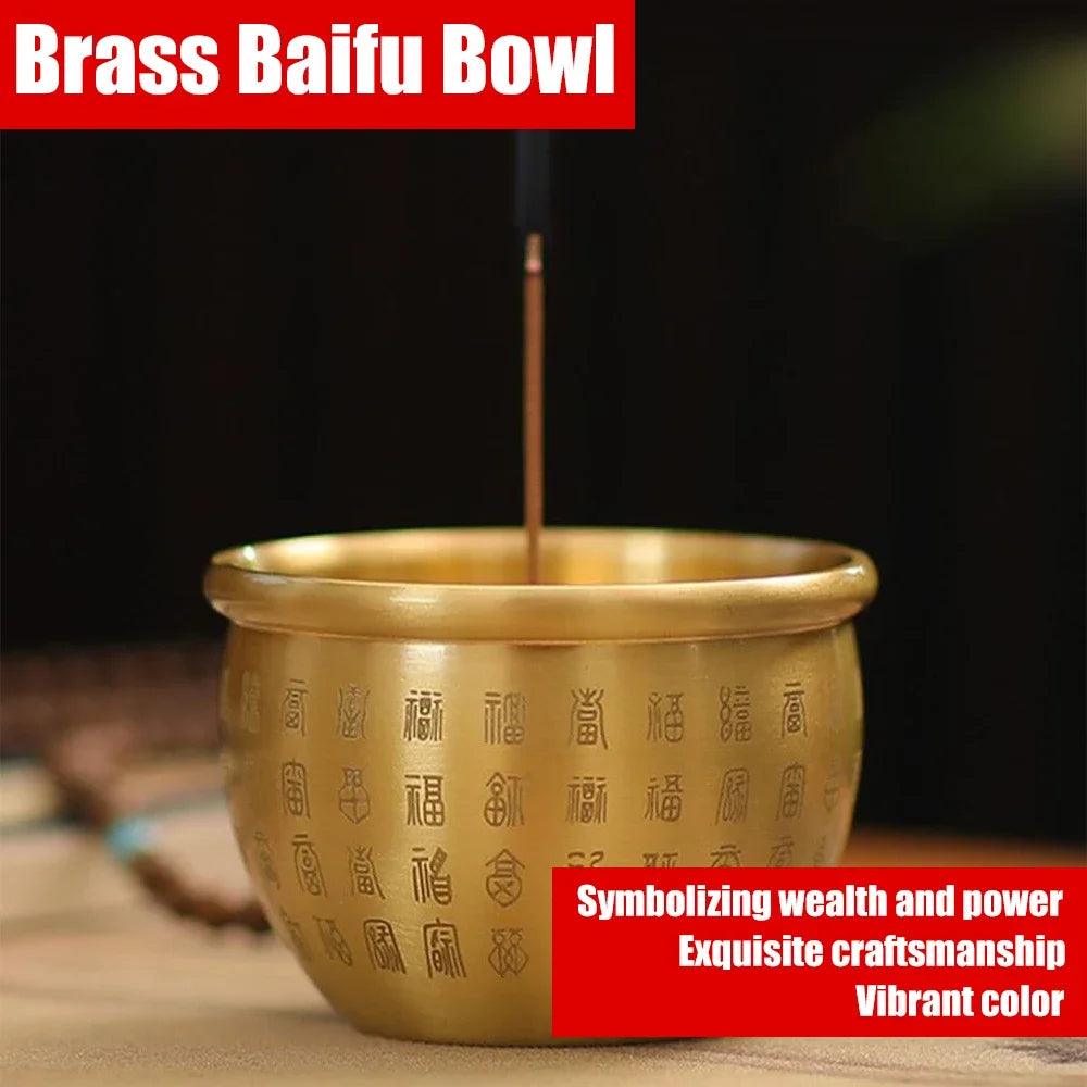 Brass Baifu Bowl Pure Brass Hundred Blessings Cup Table Small Decoration Ashtray Dessert Bowl Fortune Map Treasure Collection