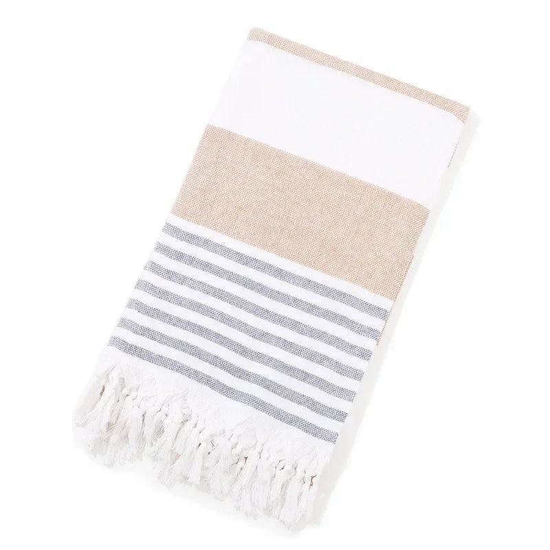 Cotton and Linen Striped Quick-drying Shawl European and American Popular Yarn-dyed Cotton Turkish Beach Towel with Tassels