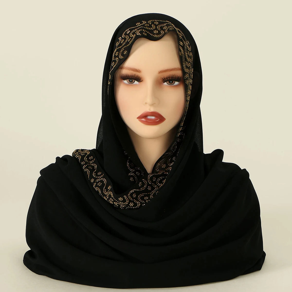 Rhinestone Chiffon Hijab Scarf For Women Stretch Shawl Plain Muslim Headband Fashion Solid Color Long Muffler