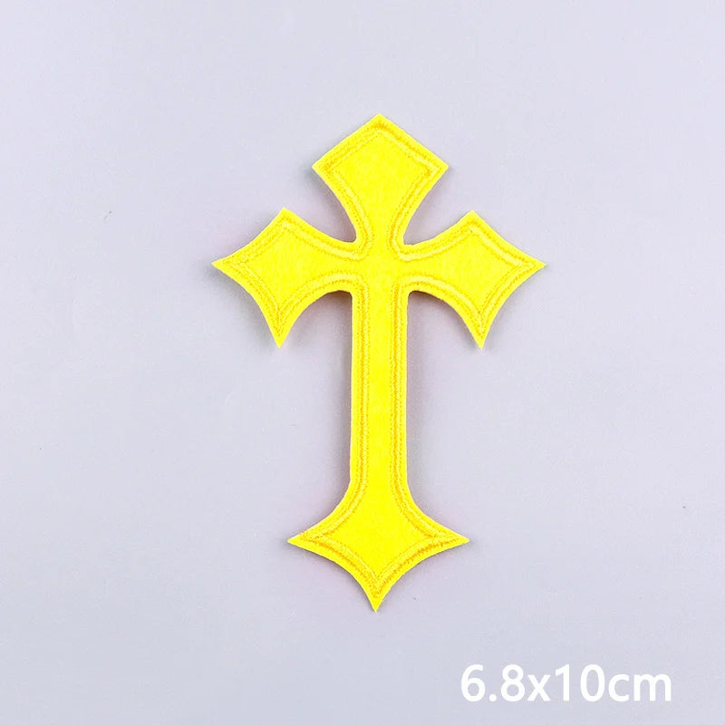 Jesus Cross Embroidery Patch For Clothes Gold Silver Cross Iron On Patches For Clothing Personality Appliques Craft Decoration