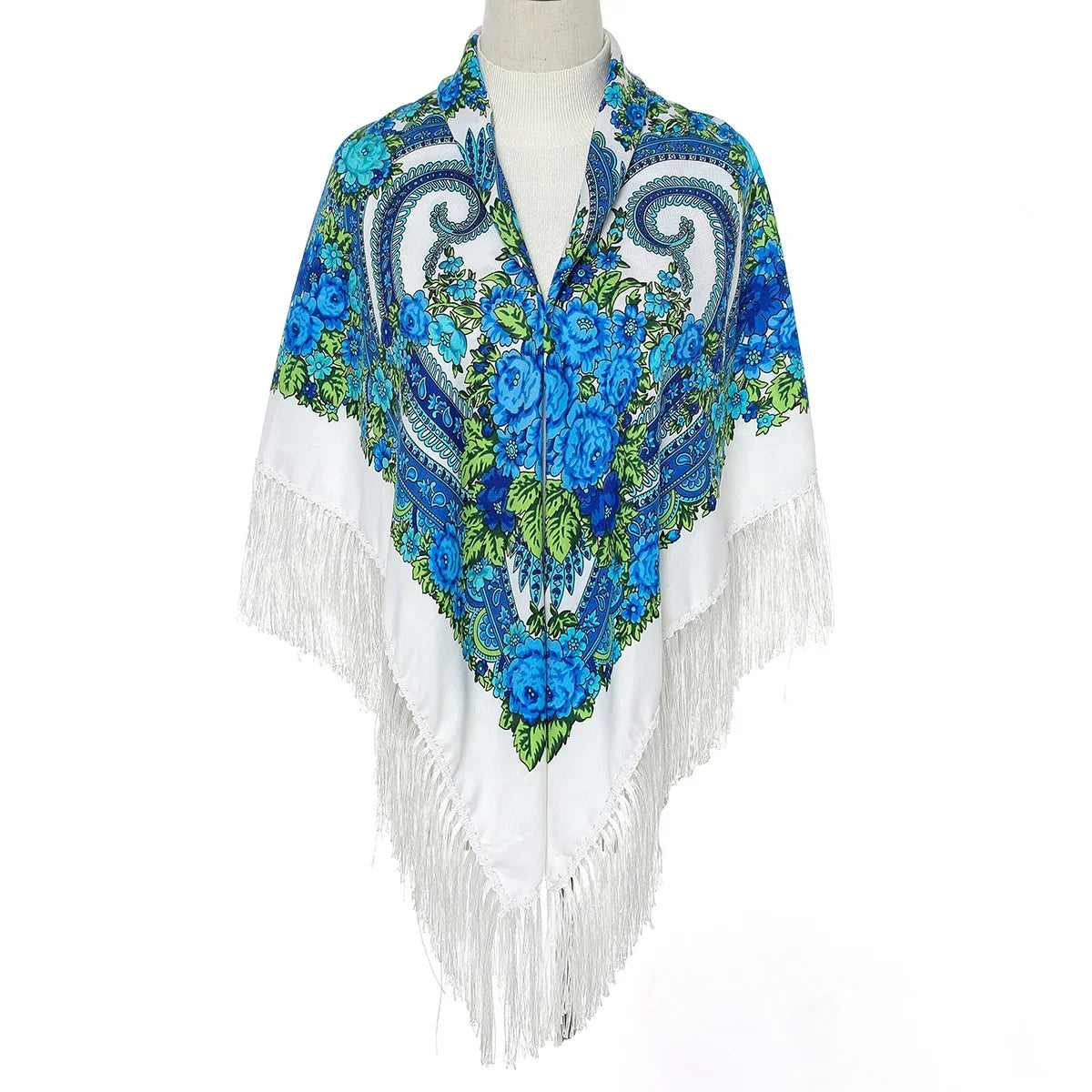 Women Luxury Floral Printed shawl Scarf for woman Square Babushka Handkerchief Head Wraps cardigan  Bohemia Retro Fringed Cape