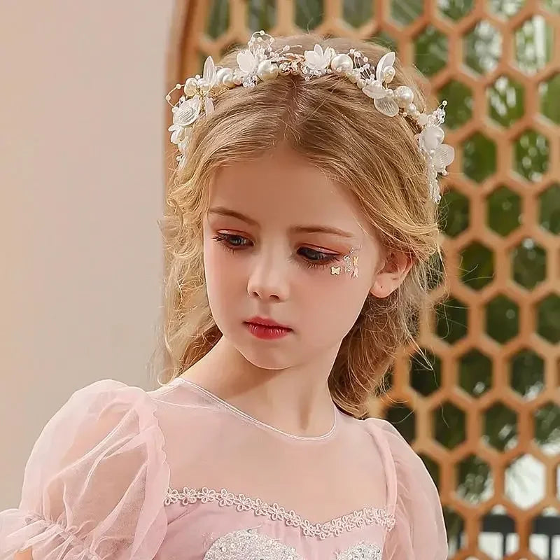 Children's Headwear Elegant Flower Wreath Fairy Crown Headband Princess Children's Hair Birthday Performance Runway Accessories