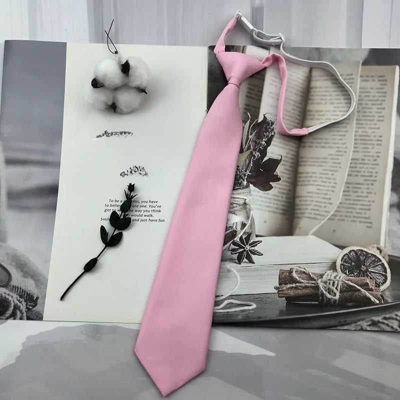 Trendy JK Ties College Student Shirt Suit Neckwear Solid Brown Neckties For Men Women Lazy-tie Bachelor's Uniform Short Neck Tie