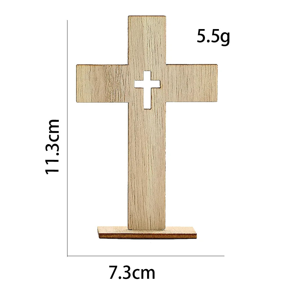 6PCS Wooden Cross Ornament Christian Symbol DIY Craft Decor Natural Wood Standing Cross for Church Home Prayer Festival Gift