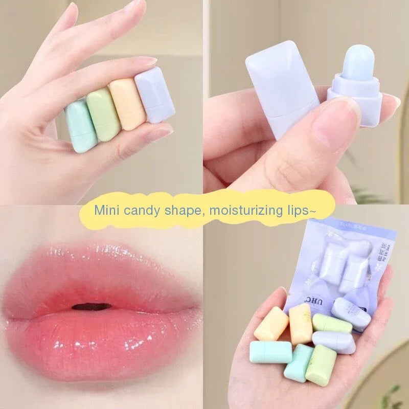 2pc Cute Fresh Tea Lip Balm Lip Oil Moisturizing Clear Transparent Lipstick Base Hydrating Natural Plant Anti-Cracking Lip Care