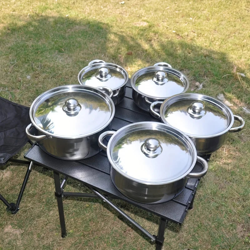 Luxury 10 stainless steel cookware set suit-5 size with cover, durable and versatile (6.3 - 7 - 7.9 - 8.6 - 9.4 inch)