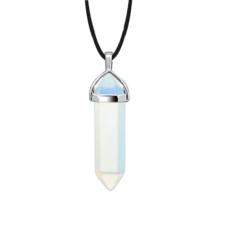 New Hexagonal Column Natural Stone Choker Necklaces Vintage Pink Purple Crystal Pendent Necklace for Women Leather Chain Jewelry