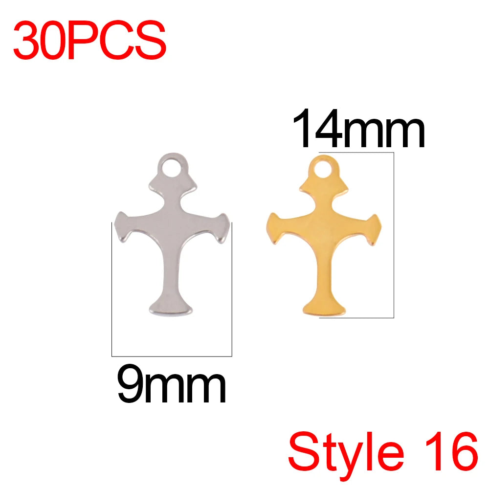 30pcs/Lot Stainless Steel Charm Cross Charms for Jewelry Making Supplies Crosses Pendants Connector DIY Accessories Bracelet