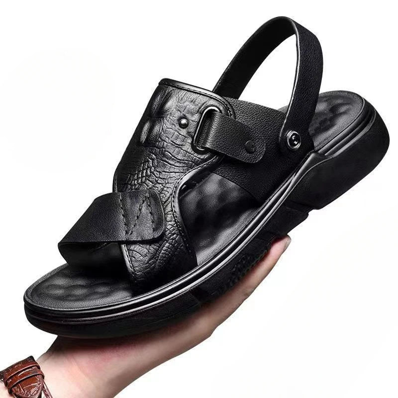 Male Shoe Slippers Genuine Leather Outdoor Trekking Hiking Beach Open Flat Men's Sandal Ankle Wrap Indoor New Arrival Number 41