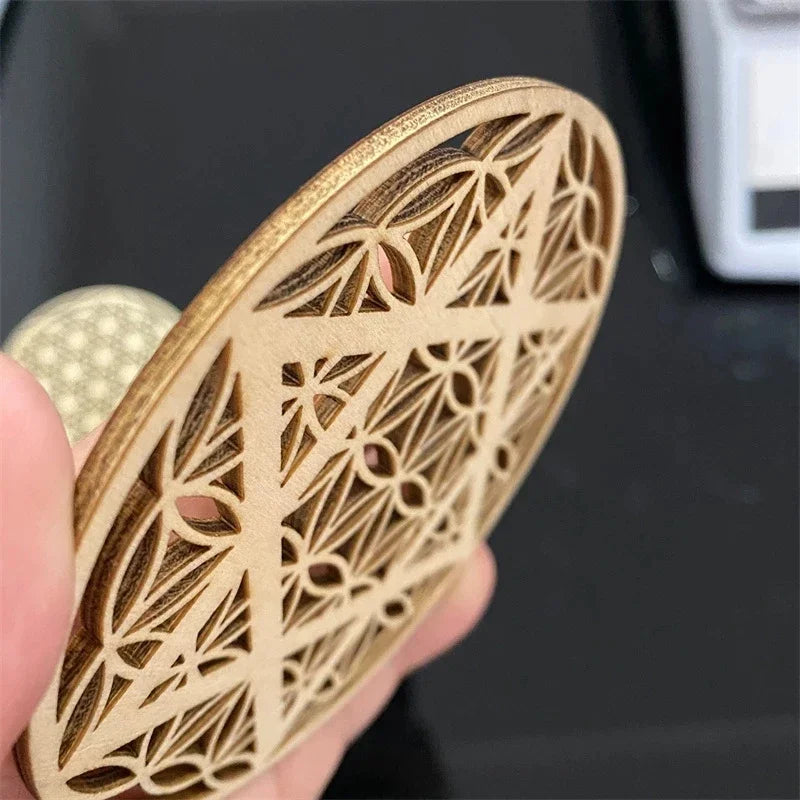 1PCS Chakra Flower of life Natural Symbol Wood Round Edge Circles Carved Coaster For Stone Crystal Set DIY Decor Mats Pads